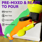 OPHIR Premixed Acrylic Pouring Paint Set, 3.8OZ/Bottle, High Flow Water-Based Pour Paint Supplies for Pouring on Canvas, Wood, Rocks, Light Blue, Fluorescent Pink Yellow Green Orange Purple, 6 Colors OPHIR