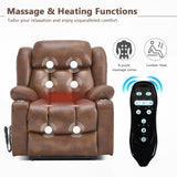 EZZUP Lay Flat Lift Recliner Chair with Massage & Heat for Elderly People, Electric Power Lift Chair with Dual Motor, Cup Holders and 2 Remote Controls, Breathable Faux Leather Brown EZZUP