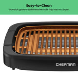 Chefman Smokeless Indoor Electric Grill, Copper, Extra Large, Nonstick Table Top Grill for Indoor Grilling and BBQ with Adjustable Temperature Control, Nonstick Dishwasher-Safe Parts, 9" x 15" Chefman