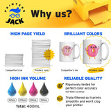 Printers Jack 400ML Sublimation Ink for Supertank 15000 C88 C88+ WF7720 ET2720 ET4760 ET2760 ET2750 WF7820 Inkjet Printers Heat Press Transfer on Mugs, Plates, Polyester Shirts, Phone Cases etc Printers Jack