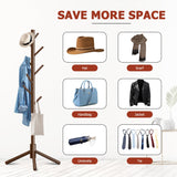Azaeahom Wooden Coat Rack Stand, Free Standing Coat Rack with 8 Hooks 3 Adjustable Heights for Clothes, Hats, Handbags, Coat Tree Easy Assembly for Entryway, Bedroom, Hallway, Office (New Brown) Azaeahom