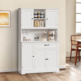 Gizoon 67" Kitchen Pantry Cabinet with Microwave Shelf Tall Coffee Bar Cabinet with Doors and Shelves Farmhouse Kitchen Hutch Cabinet with Storage for Kitchen Bathroom and Living Room, White Gizoon