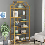 Loomie 8-Open Shelf Bookshelf, 70.87" H x 31.5" L Lux Etagere, Tempered Glass Bookcase, Tall Storage Display Modern Open Book Case for Bedroom, Home Office & Living Room, Gold Finish & Glass Shelving Loomie