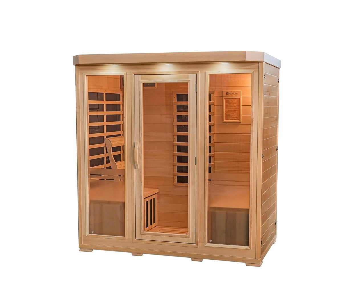 Heat Wave 4 Person Sauna Hemlock Wood Sonoma 9 Carbon Infrared Heaters MP3 Player Chromo Therapy Lighting 120V 2100W Heat Wave