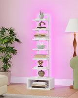 CHOEZON 8-Tier Bookshelf, LED Bookcase with Semi-Open Bottom, Small Space Standing Shelf with Lights, Corner Storage Stand, for Living Room, Home Office, Bedroom, White TSJ08DWB CHOEZON