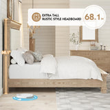 YUMPIE Rustic Solid Wood King Bed Frame with 68" Tall Headboard, Chenille Upholstered Farmhouse Panel Platform Bed Mattress Frame, Button Tufted/Antique Brass Nail Trim/No Box Spring Needed, Milk Ash YUMPIE