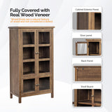 VINGLI Storage Cabinet,Display Cabinet with Glass Doors, Glass Door Cabinet, Rustic Storage Cabinet with Doors and Shelves, Showcase Display Cabinet with Cedar Wood Finish, Walnut VINGLI