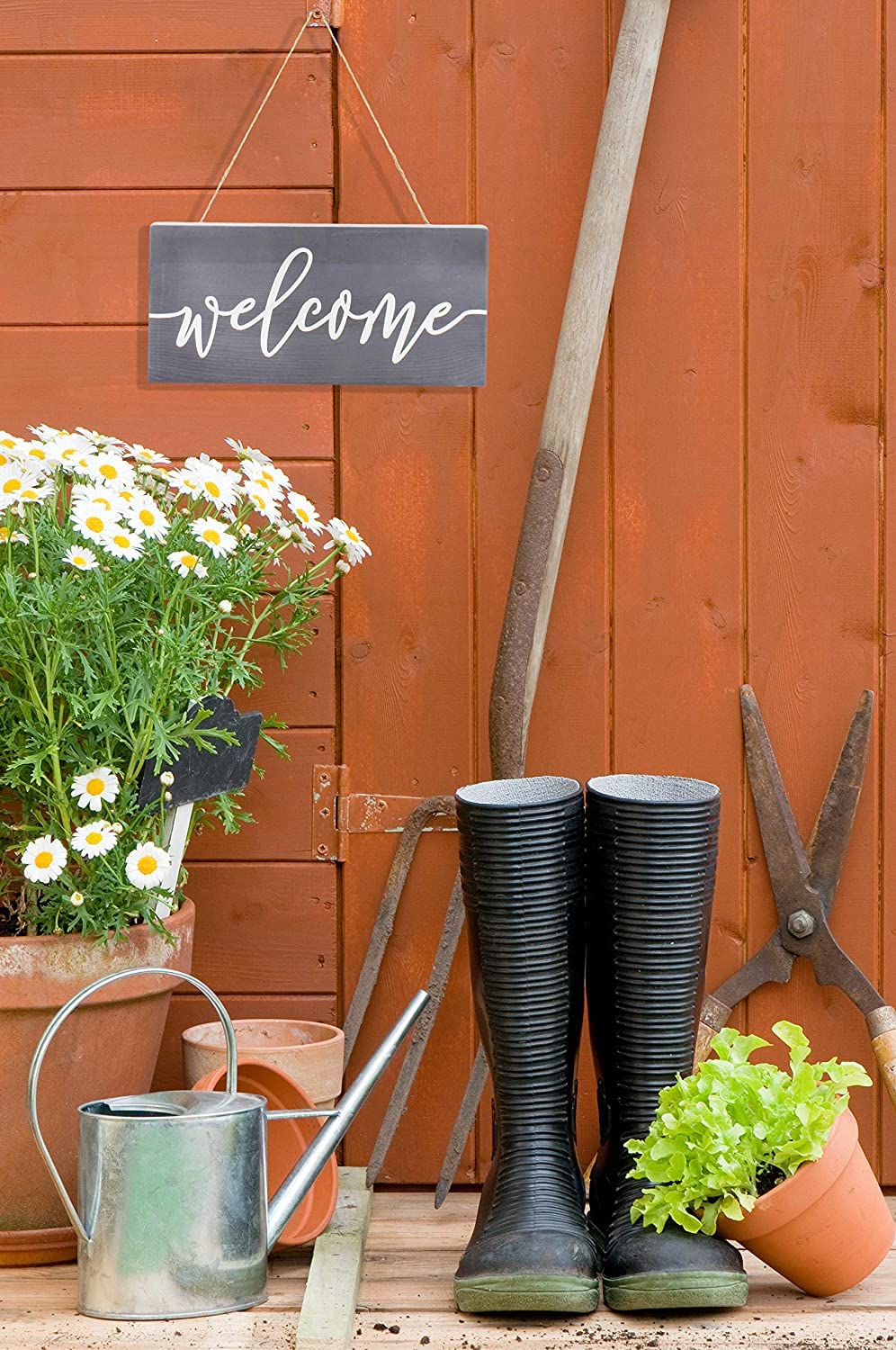 AuldHome Farmhouse Wooden Welcome Sign, Gray and White Rustic Style Wood Hanging Plaque, 12 x 6 Inches AuldHome Design