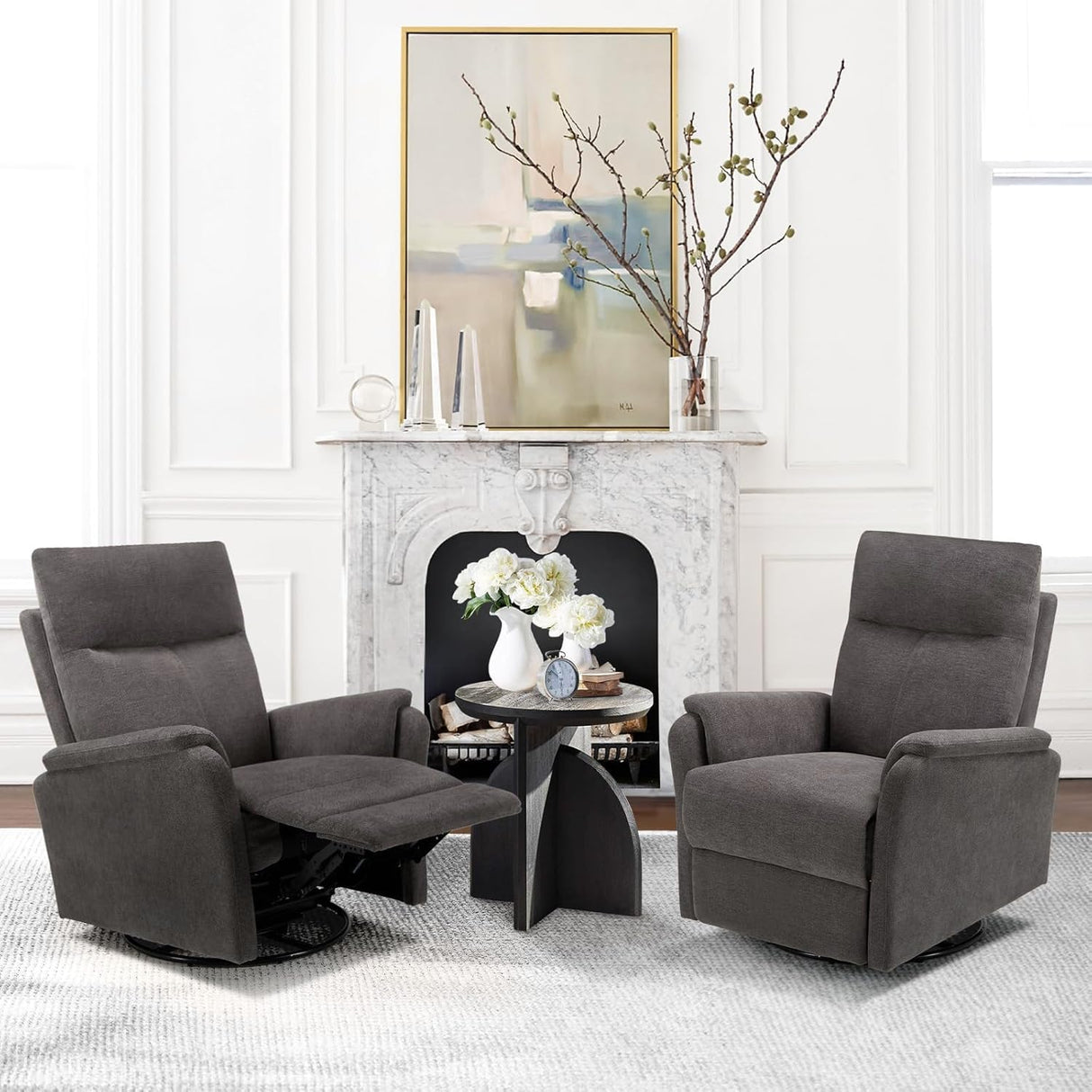 COLAMY Swivel Recliner Chair with Footrest, Strong Glide Chair High Back with Double-Layer Cushion, Rocker Recliner for Nursery & Living Room, Bedroom, Charcoal COLAMY