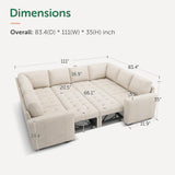 HONBAY Modular Sectional Sleeper Sofa with Pull Out Bed, Linen Convertible U Shaped Sectional Couch with Storage Seat, Sectional Couches for Living Room, Beige HONBAY