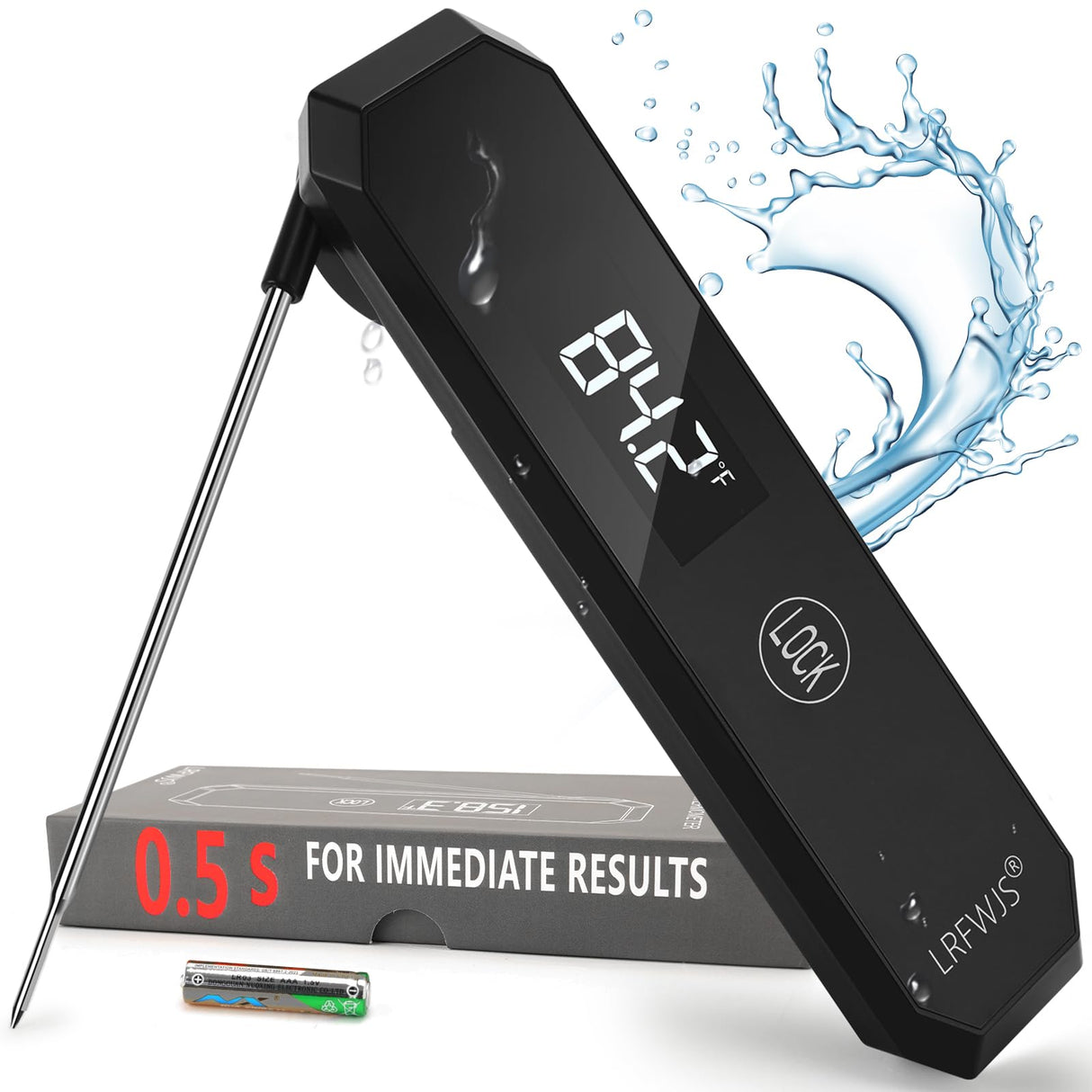 Meat Thermometer Digital 0.5 Sec Instant Read Thermometer, Accurate to ±0.5°F Ultra Fast Digital Food Thermometer for Cooking Outside Grill BBQ, 180° Auto Rotating Display, Waterproof, Auto Wake/Sleep LRFWJS