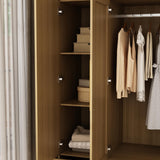 TAMUNE Wardrobe Closet with Mirror, 3 Door Wardrobe with Hanging Rod, 4 Drawers, Shelves, Modern Bedroom Armoire with Gold Handle, Oak Clothes Cabinet, 20.5”D x 47”W x 86.7”H TAMUNE