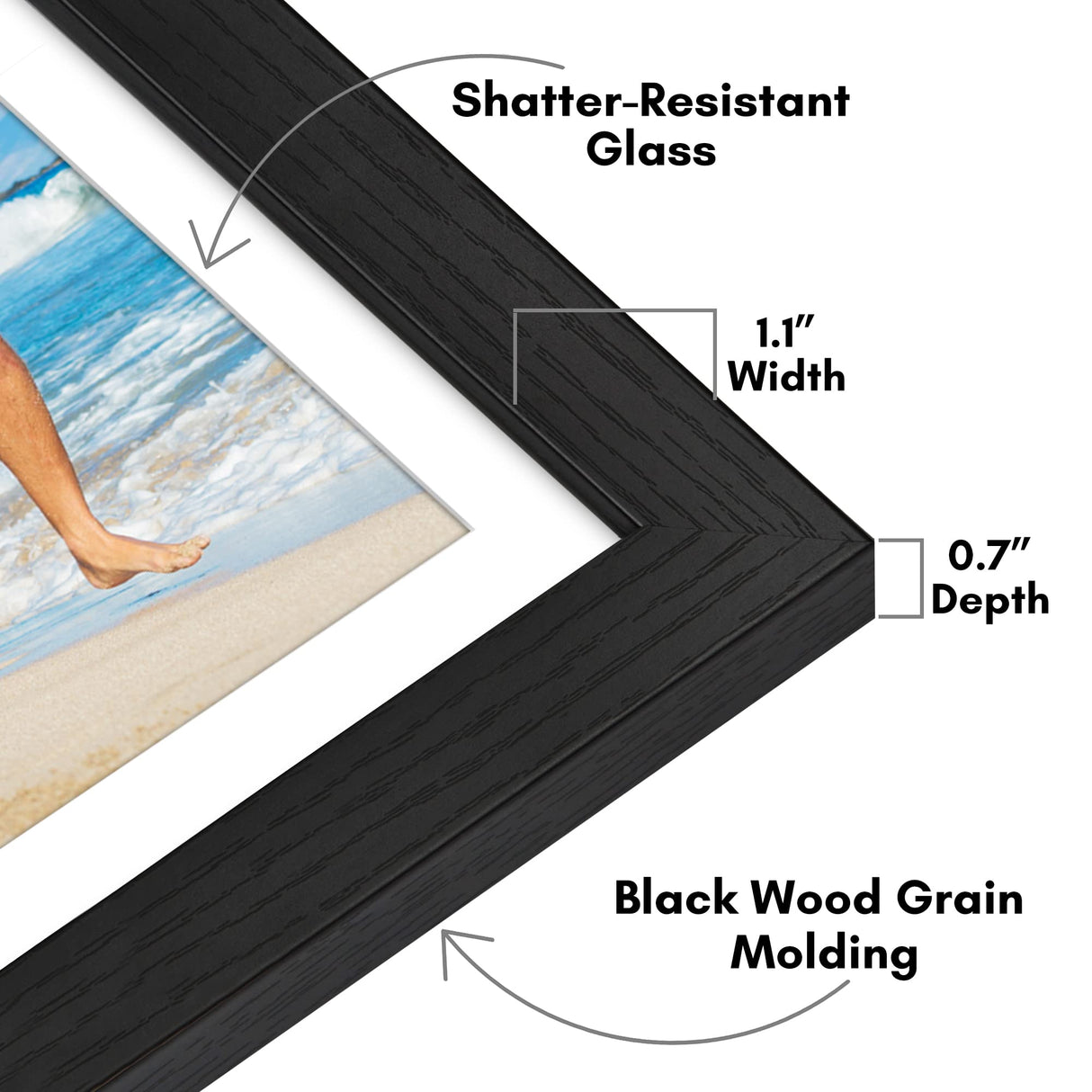 Americanflat 12x18 Poster Frame with Shatter-Resistant Glass - Use as 11x17 Frame with Mat or 12x18 Frame Without Mat - Hudson Collection - Wide Photo Frame for Wall display - Black Americanflat