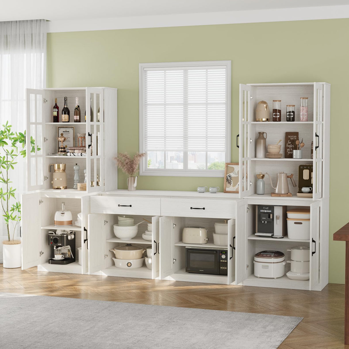 VOWNER 95" TV Stand for TVs up to 75", 4-Piece TV Hutch with Cabinets, Entertainment Center with Bookshelves, Modular TV Console for Living Room, 2D+2F (White) VOWNER