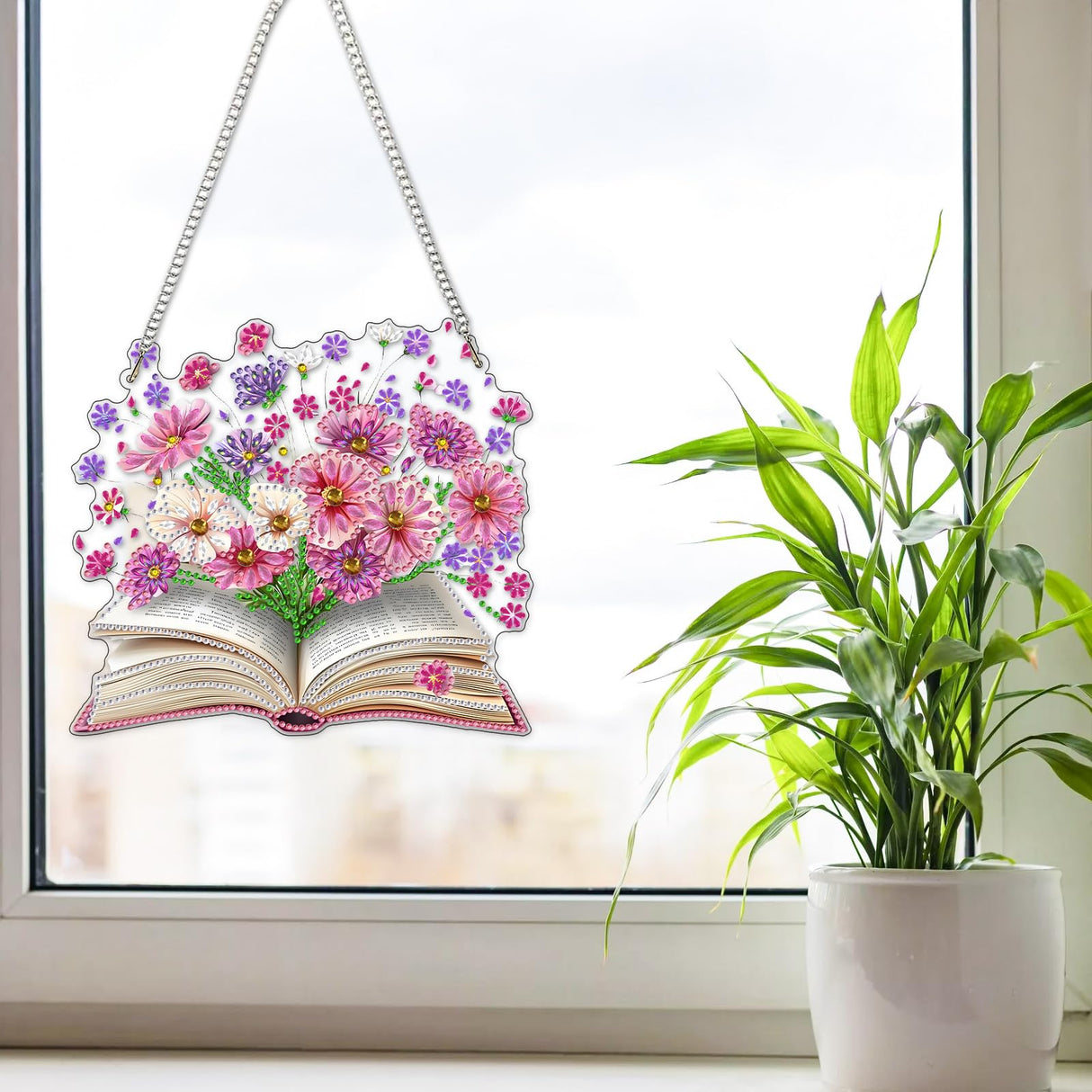 NAIMOER Diamond Art Hanging Kits for Adults, Book Flower Diamond Art Suncatchers, 5D Special Shape Fall Diamond Painting Pendant Window Ornament Gifts for Home Garden Door Wall Decor NAIMOER