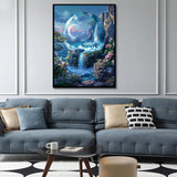 MaiMMaledy Paint by Numbers Kit for Adults Beginners Canvas Pictures with Framed Drawing Painting Acrylic Pigment with Wooden Triangle Easel Waterfall Night View 8Wx12L inch MaiMMaledy