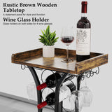 X-cosrack Wine Rack Freestanding Floor, Mini Bar Table Wine Holder Stand Liquor Cabinet with Glass Holder Wood Tabletop 14 Bottles Floor Wine Storage for Home Bar Kitchen Living Room (Patent Pending) X-cosrack