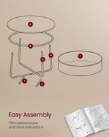 VASAGLE Coffee Table with Storage, Round Center Table for Living Room with Fabric Basket, Modern Style, Metal Frame, Matte White and Camel Brown ULCT244W10 VASAGLE