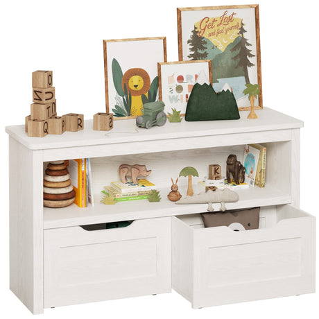 IRONCK Toy Storage Organizer for Boys and Girls with Drawers, Floor Toy Box with Wheels and Open Shelf, Storage Chest for Nursery, Playroom and Bedroom, White IRONCK