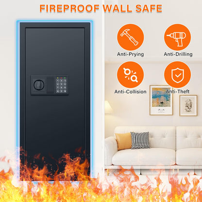 33.46" Tall Fireproof Wall Safes Between the Studs 16" Centers, Heavy Duty Combination Lock in Wall Safe with 3 Removable Shelf, Hidden Safe for Money, Jewelry, Document, Passport