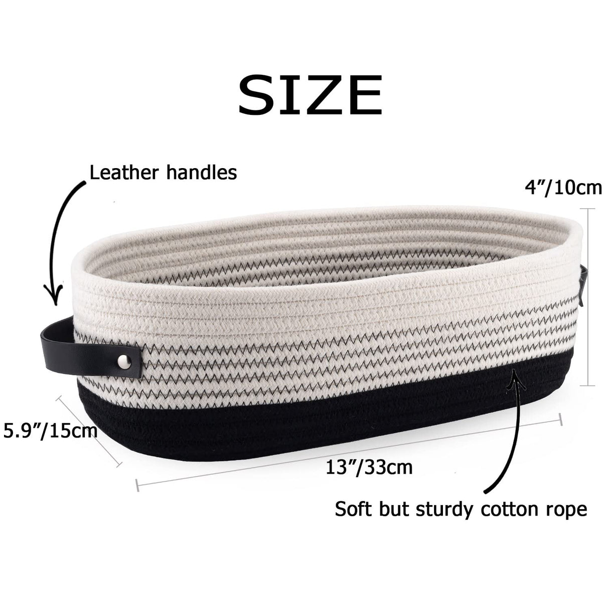 Oradrem Cotton Rope Toilet Basket Bathroom Decor Baskets, Toilet Paper Holder Basket, Farmhouse Home Decor Organizing Small Baskets 13"x5.9"x4" Black Oradrem