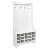 Prepac Entryway Organizer with 4 Coat Hooks, Coat Rack Hall Tree with Bench and Coat Storage, Furniture for Entryway with 15 Cubbies for Shoe Storage, 38” W x 68” H x 15.5” D, White Prepac