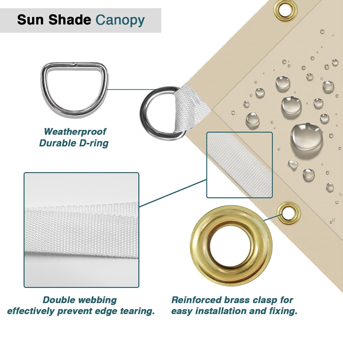 ECOOPTS 8' x 18' Waterproof Sun Shade Sail Rectangle Straight Edge Canopy Cover with Grommet UV Blockage for Outdoor Patio Pergola Backyard Garden (Beige)