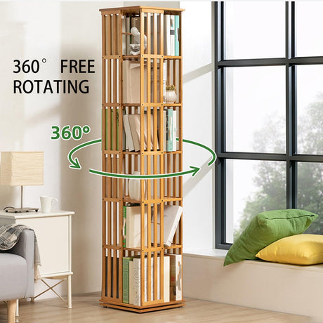 GAMAK 6-Tier Rotating Bamboo Bookshelf Tower for Small Spaces - Stylish Corner Bookcase GAMAK