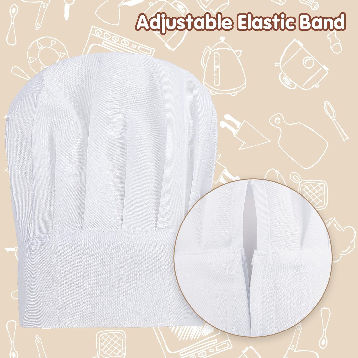 XLSXEXCL 2 Pack Chef Apron and Hat, Adjustable High Cooking Apron Waterproof Kitchen Baking Apron with Two Pockets and Elastic Chef's Hat Set for Women Men Father's Mother's Christmas Gift(White)