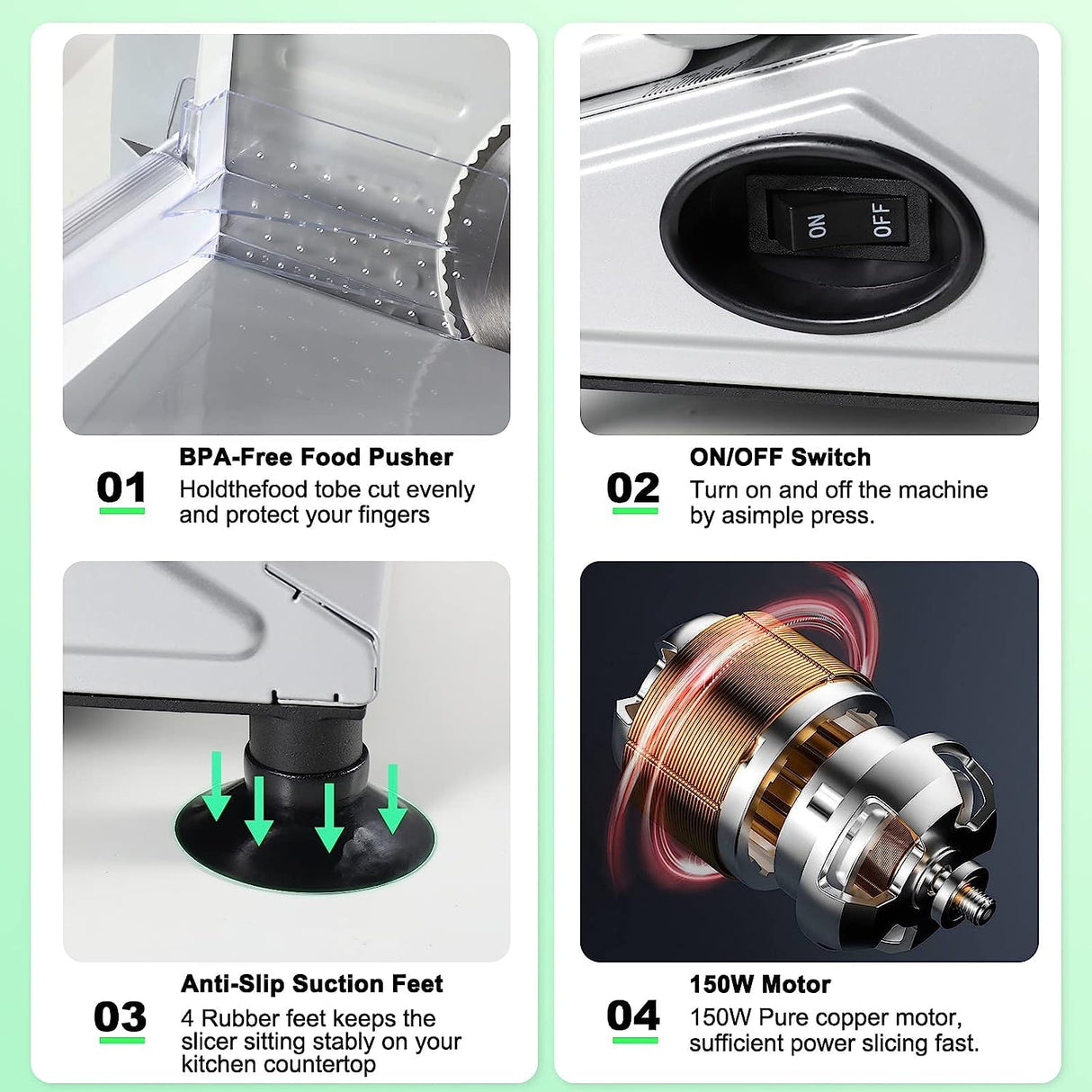 OSTBA Meat Slicer Machine for Home, Electric Deli Food Slicer with Removable 6.7” Stainless Steel Blades, 0-15mm Adjustable Thickness, Easy to Clean, 150W, Ideal for Cold Cuts, Cheese, Bread, Fruit OSTBA