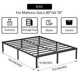 ALDRICH Heavy Duty 18 Inch Black Metal King Size Bed Frame with Noise-Free Assembly ALDRICH