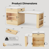 IRONCK 78.7" Kitchen Island with Extendable Dining Table & Storage for 2-6, with Motion-Sensor LED Tempered Glass Cabinet, Charging Station, Spice Racks, Quartz Laminate Top for Dining Room (Oak) IRONCK