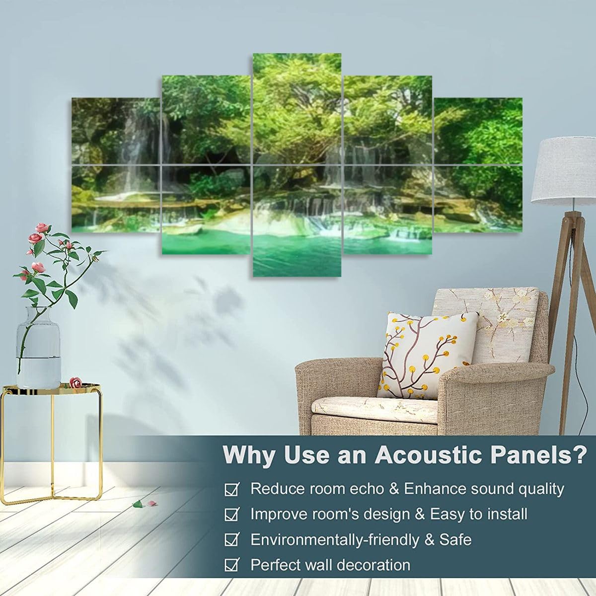 Art Acoustic Panels Of Beautiful Waterfall In Garden At Ratchaburi ProvinceThailand Decorative Sound Absorbing Wall Panel Noise Canceling Soundproof Padding For Home & Office, 10 Pack KEDCOUOREIL