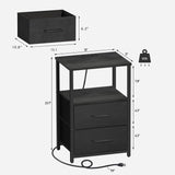 TUTOTAK LED End Table with Charging Station, Nightstand with Cloth Drawer, Side Table with 1 USB Port and 1 Type-C port, set of 2, Couch Table, Charcoal Grey TB01BY052L TUTOTAK