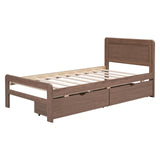 Twin Size Bed Frame with Storage Drawers,Solid Wood Platform Bed with Headboard,Twin Bed Frames for Kids,Teens,Adults,No Spring Needed,Walnut Bellemave