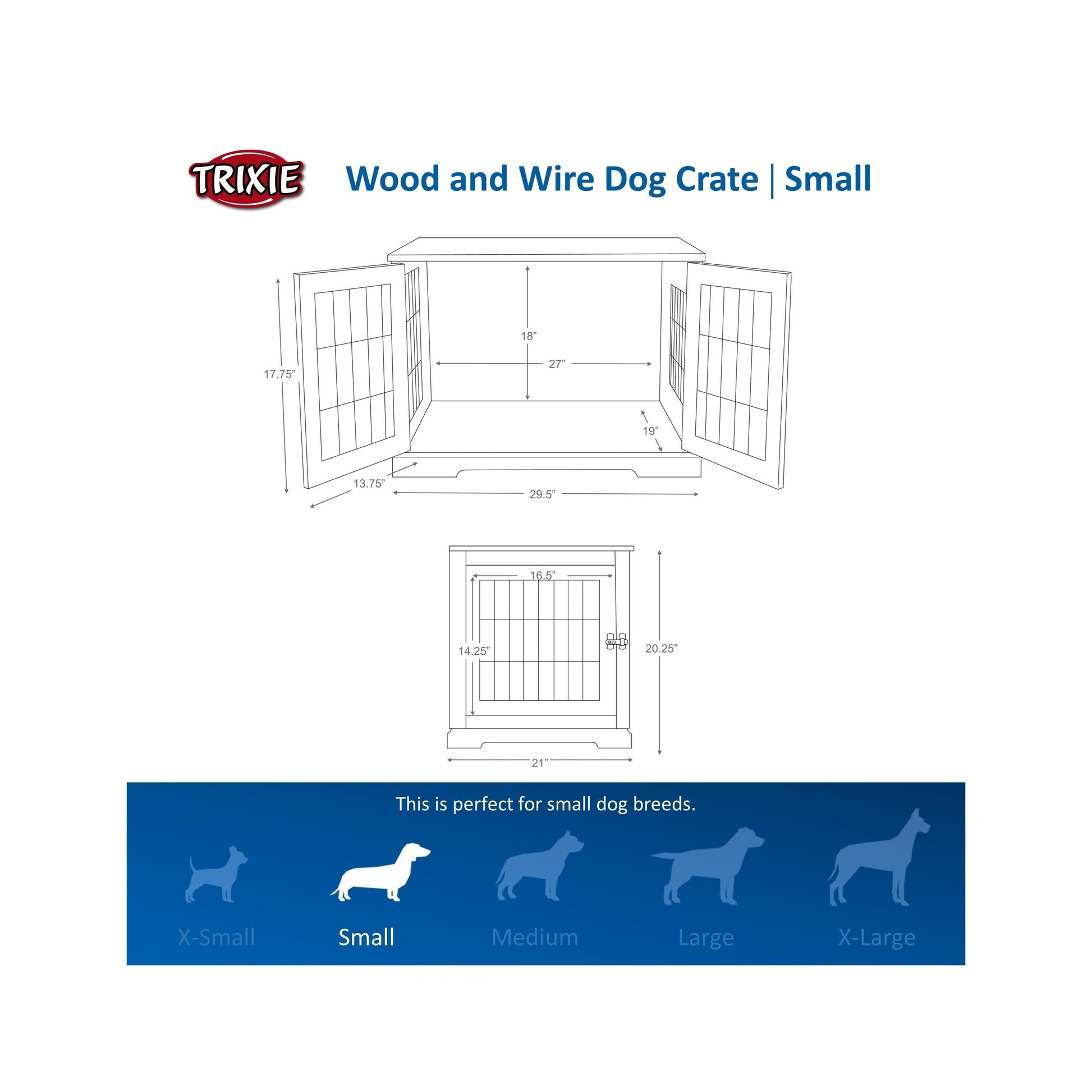 TRIXIE 29.5" Indoor Dog Crate, Wooden Crate Table for Dogs Up to 25 lb, Small Dog Kennel, Perfect in Any Room, White - WoodArtSupply