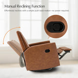 HULALA HOME Swivel Rocker Recliner Chair, Small Leather Recliners for Small Spaces, Glider Rocker Recliner with Faux Leather Upholstery, Push Back Reclining Chair for Living Room, Saddle HULALA HOME