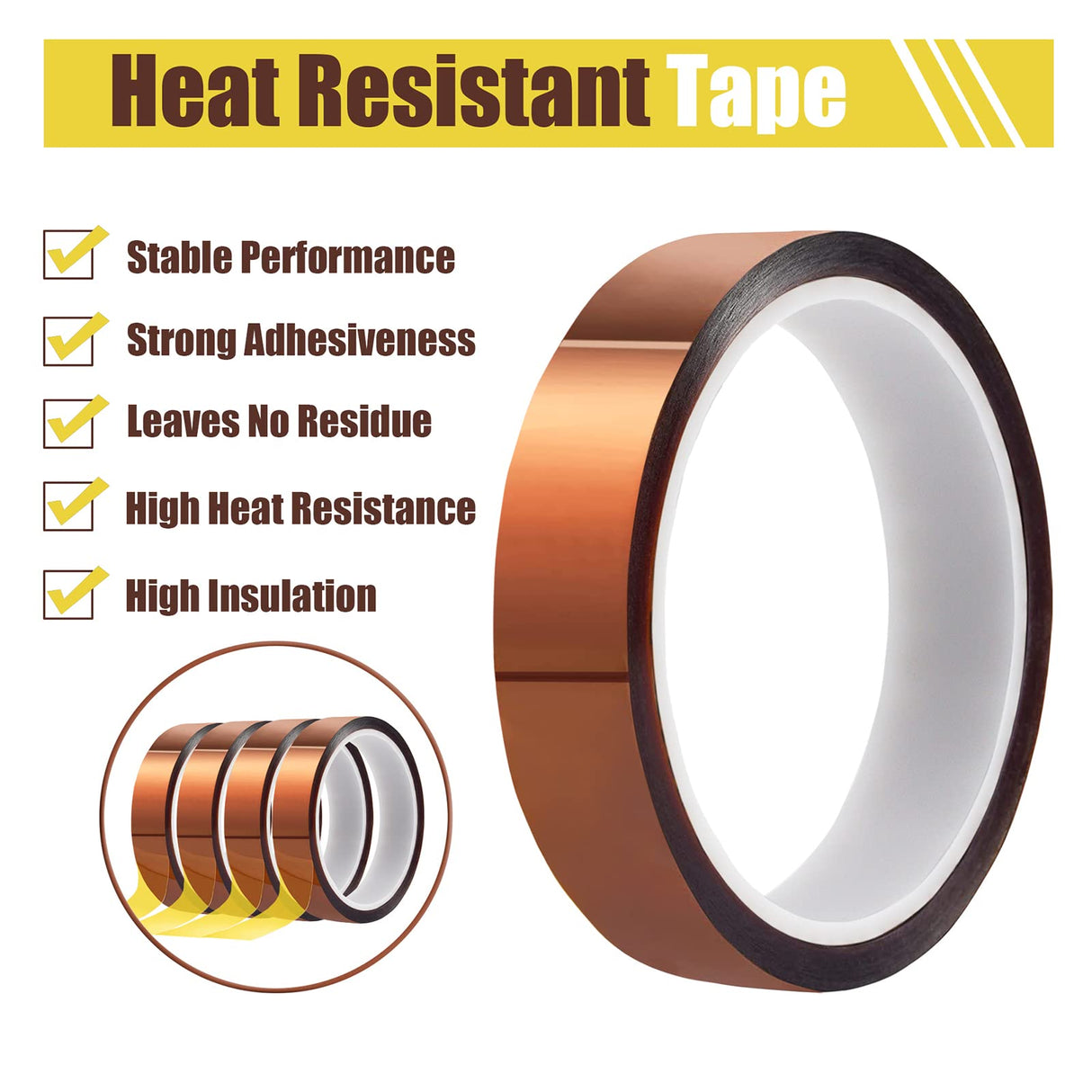 MEBMIK 4 Rolls 20mm x33m (108ft) High Temperature Heat Resistant Tape Heat Transfer Tape for Heat Sublimation Press No Residue and Heat Transfer Vinyl MEBMIK