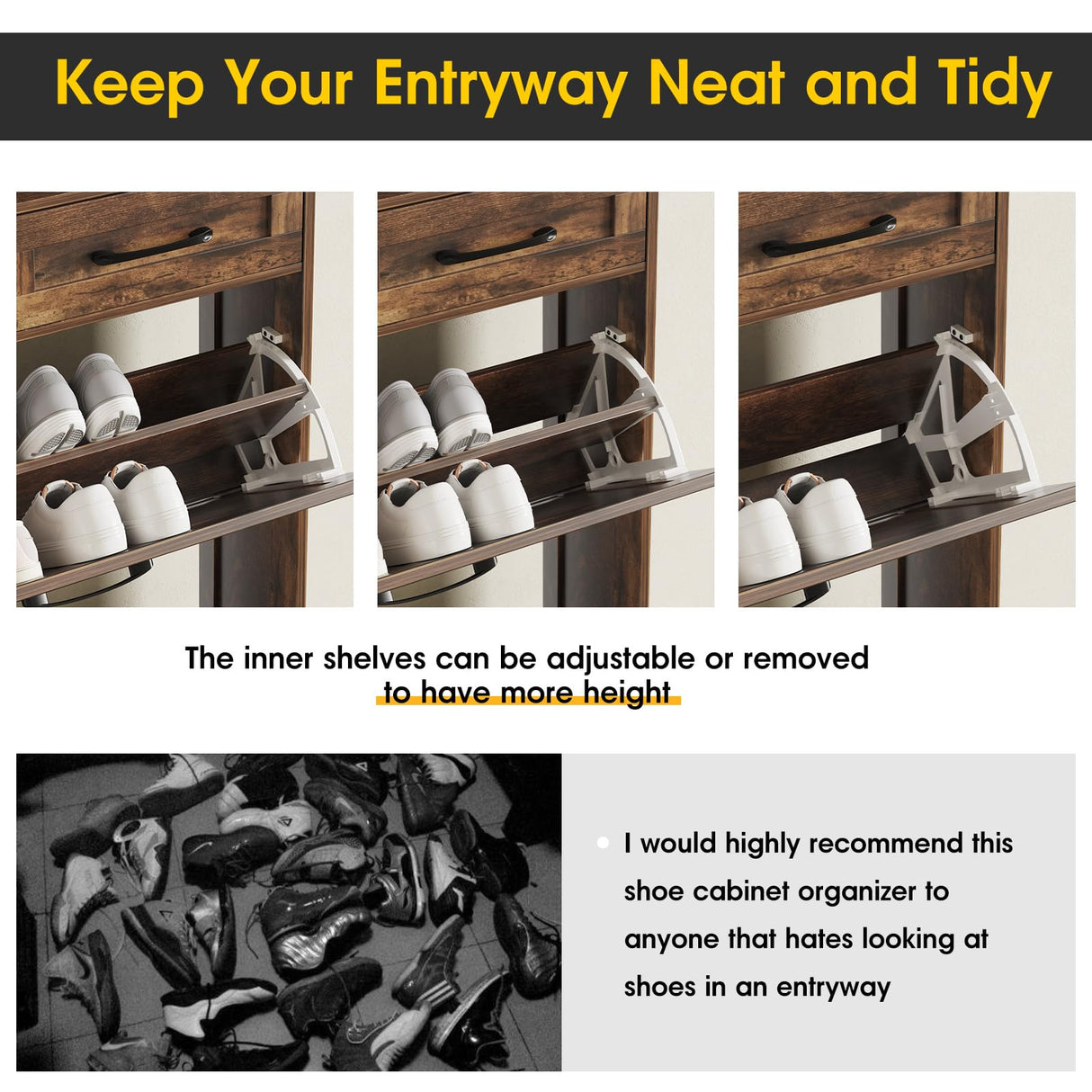 Maupvit Shoe Storage Cabinet, Farmhouse Shoe Cabinet with 2 Flip Drawers & 2 Drawers, Entryway Shoe Storage Cabinet with Doors, Narrow Shoe Cabinet for Front Door Entrance, Rustic Brown Maupvit