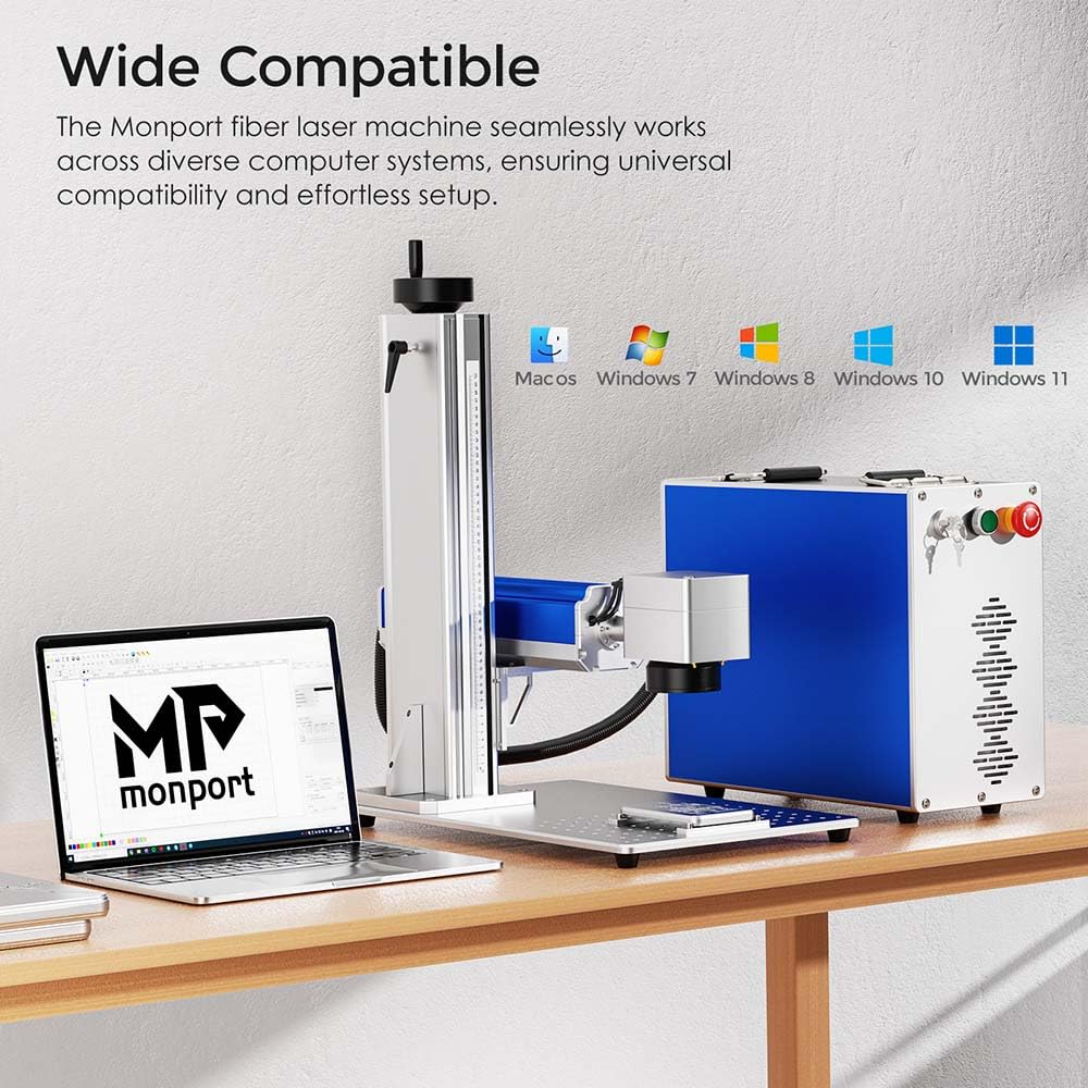 Monport 30W Fiber Laser Engraver with Lightburn,5.9" x 5.9" Work Area and 30W Laser Source, Fiber Laser Marking Etching Machine for Metal, Silver, Stainless Steel, Gold and More - WoodArtSupply