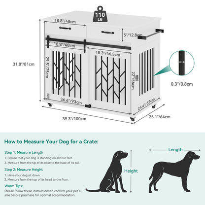 YITAHOME Dog Kennel Furniture for 2 Dogs, 39 inch Double Dog Crate with Storage Drawers, Indoor Wooden Dog House Heavy Duty for 2 Small Medium Dogs, White - WoodArtSupply