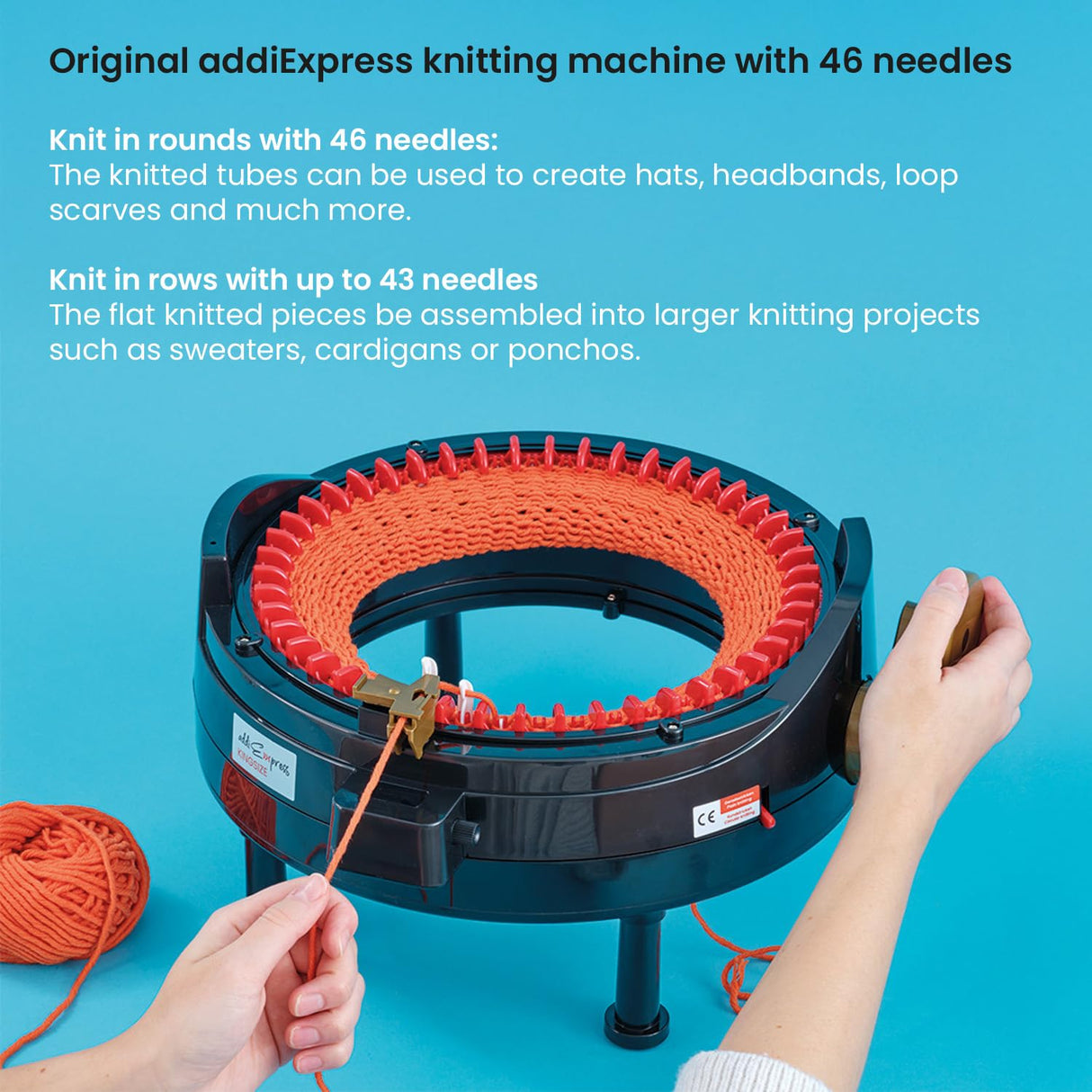 addiExpress King Size Knitting Machine, 46 Needles Circle Knit Loom Machine with Row Counter and Hand Crank, Black, 17.7 Inch addi