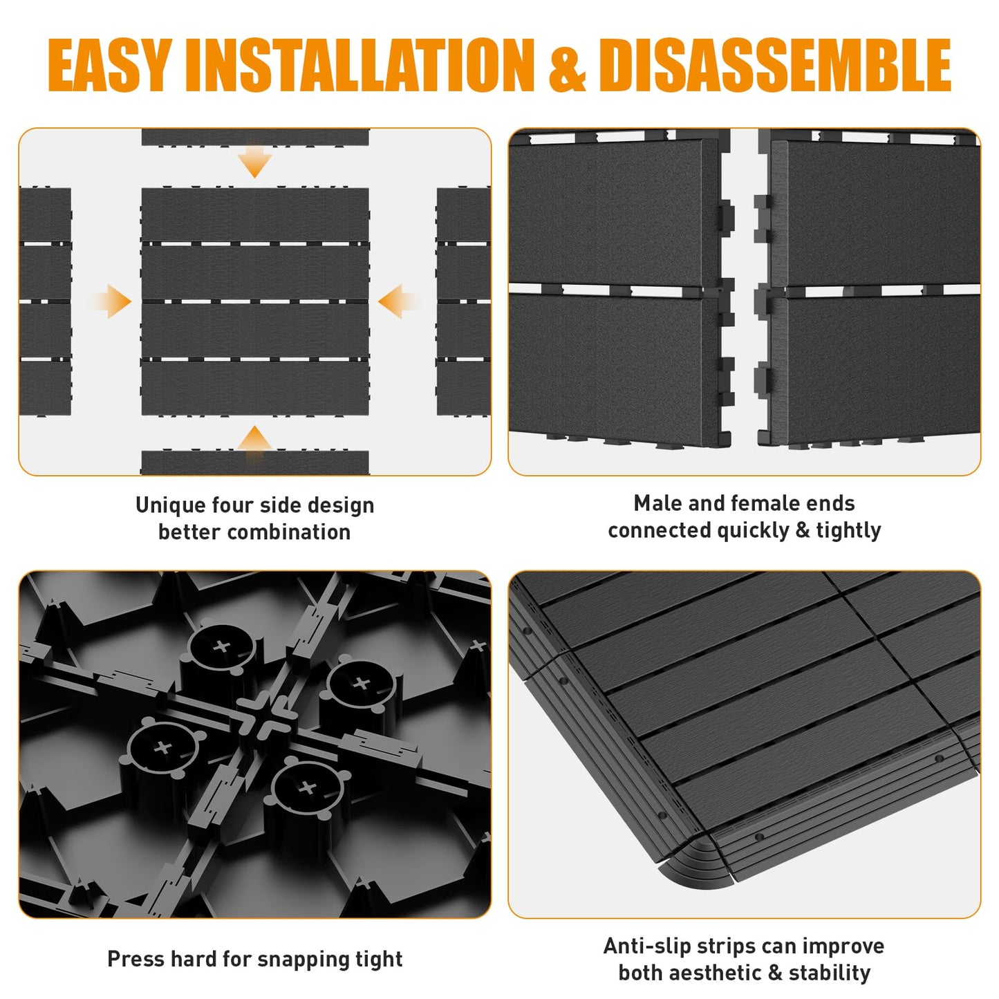 Frtbabeya Interlocking Deck Tiles Outdoor Flooring Waterproof and Non-Slip, Decking Boards Patio Flooring Poolside Floor Decking Tiles for Pool Porch Balcony Backyard Porch (44)