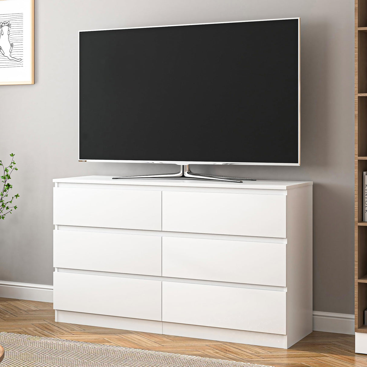 Vibe & Dine White Dresser 6 Drawer, Modern Double Dresser for Bedroom, Wood Chest of Drawers with Wide Storage for Living Room Vibe & Dine