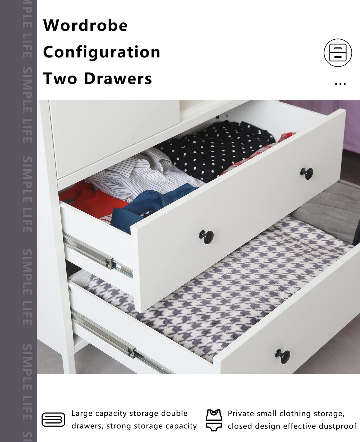 BESFUR Metal Wardrobe Cabinet with Hanging Rod, 74" H White Armoire Wardrobe Closet with Adjustable Shelves Farmhouse Metal Clothing Storage Cabinets for Bedroom,Office,Laundry Room BESFUR