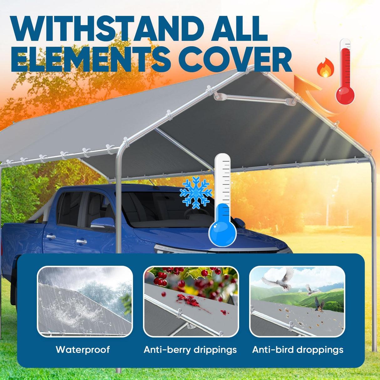 Quictent 10x20 ft Heavy Duty Carport Canopy Galvanized Car Tent Outdoor Garage Boat Shelter with Reinforced Structure, No Sidewall - Grey Quictent