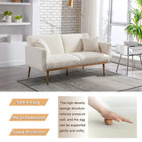 Antetek Futon Sofa Bed with 3 Adjustable Positions, Small Sleeper Sofa Loveseat with 2 Decorative Pillows, Modern Upholstered Convertible Couch with 5 Metal Tapered Legs, Ivory Teddy Antetek