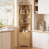 ROMMAK Corner Cabinet, 67'' Tall Corner Storage Cabinet with 2 Barn Doors and Adjustable Shelves for Living Room, Kitchen, Bathroom, Laundry Room, Natural Wood ROMMAK