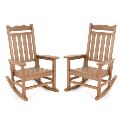 Stoog Patio Rocking Chairs Set of 2, All-Weather Outdoor & Indoor Porch Rocker with 400 lbs Weight Capacity, Front Porch Rocker Chairs Looks Like Real Wood, Teak