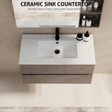 eclife 36" Wall Mounted Bathroom Vanity with Sink Combo Set, Floating Bathroom Storage Cabinet w/Bevelled Invisible Handles, 2 Drawers, Ceramic Sink & Black Faucet, Cement Grey eclife